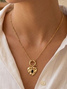 18K Gold Plated black turquoise charm holder Necklace stainless steel jewelry